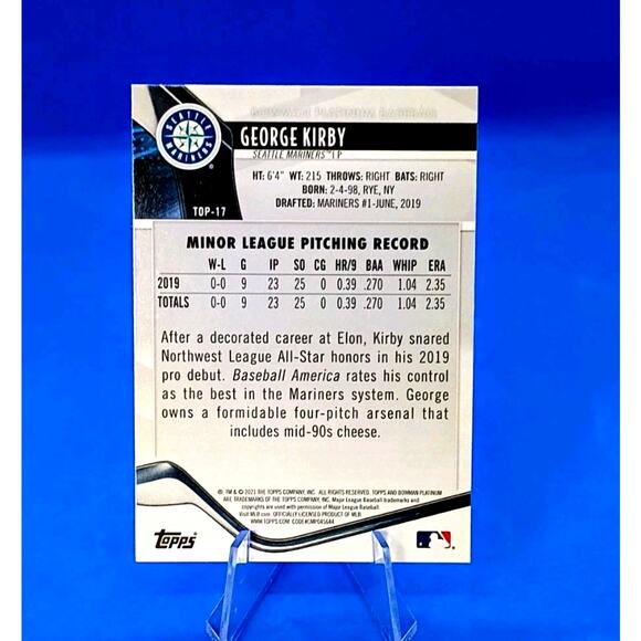 2021 Bowman Platinum Refractor- Top Prospects George Kirby #TOP-17 (RC) - Picture 4 of 5